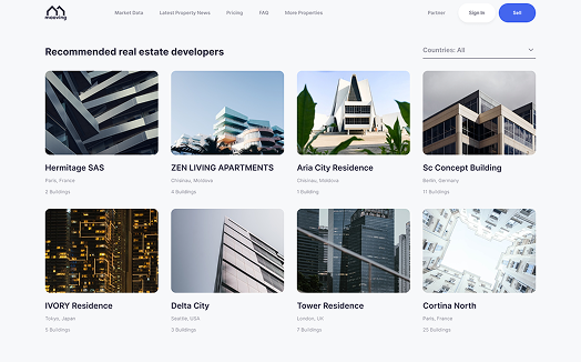 Recommended property developers grid with buildings and locations