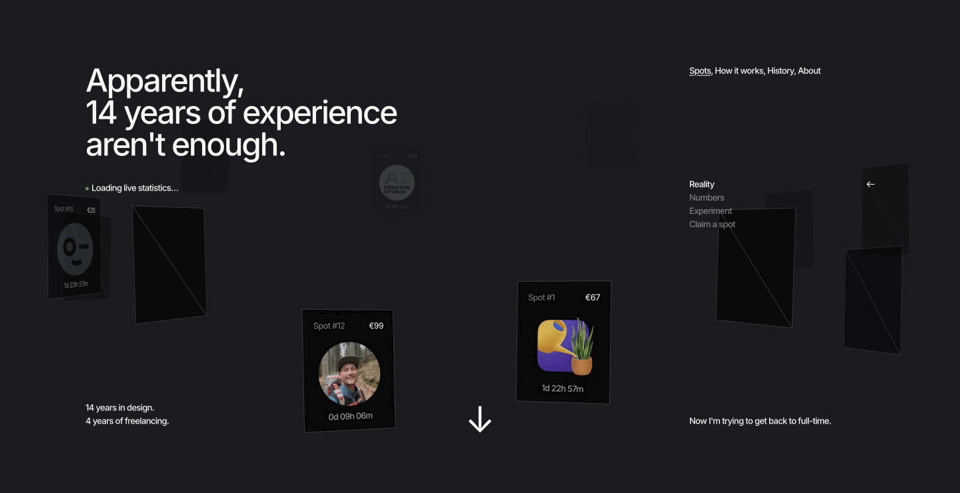 Recording of the actual Spots cards moving around the homepage ring