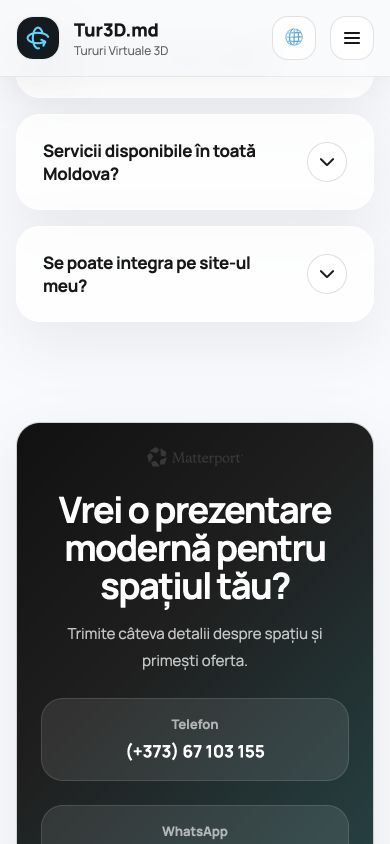 Tur3D mobile contact section with phone and messaging options
