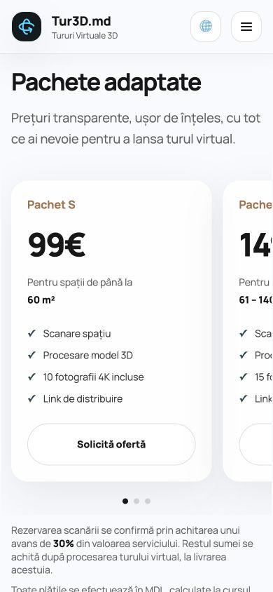 Tur3D mobile package card with price, inclusions and quote action